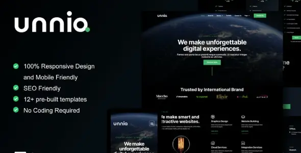 Unniq – Dark Digital Creative Agency Elementor Template Kit