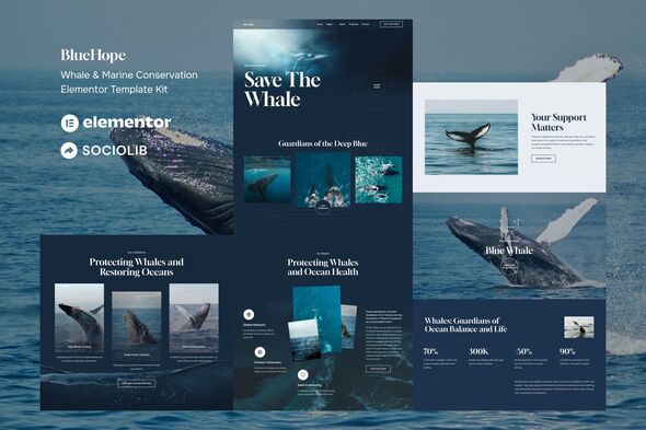 BlueHope - Whale & Marine Conservation Elementor Template Kit